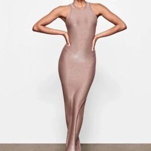 SKIMS Shimmering Tank Maxi Dress in Umber